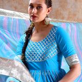 Sky Blue Lattice Anarkali Set