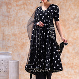 Noir Polka Wrap Anarkali Set