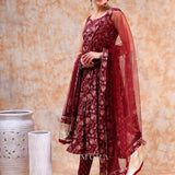 Maroon Floral Weave Anarkali Set