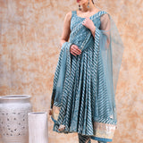 Dusty Teal Bandhani Anarkali Set
