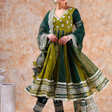 Olive Lattice Anarkali Set