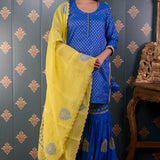 Royal Blue Banarasi Butti Chandary With Block Print Gharara Set