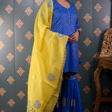 Royal Blue Banarasi Butti Chandary With Block Print Gharara Set