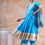 Sky Blue Lattice Anarkali Set