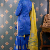 Royal Blue Banarasi Butti Chandary With Block Print Gharara Set