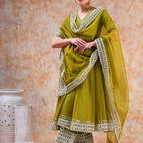 Olive Cutwork Anarkali Set