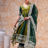 Olive Lattice Anarkali Set