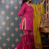 Pink Banarasi Butti Chandary With Block Print Gharara Set