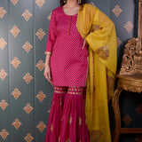 Pink Banarasi Butti Chandary With Block Print Gharara Set