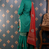 Green Banarasi Butti Chandary With Block Print Gharara Set