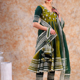 Olive Lattice Anarkali Set