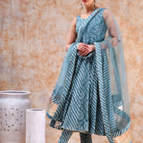 Dusty Teal Bandhani Anarkali Set