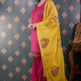 Pink Banarasi Butti Chandary With Block Print Gharara Set