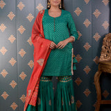 Green Banarasi Butti Chandary With Block Print Gharara Set