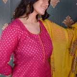 Pink Banarasi Butti Chandary With Block Print Gharara Set