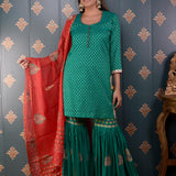Green Banarasi Butti Chandary With Block Print Gharara Set