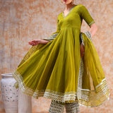 Olive Cutwork Anarkali Set
