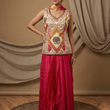 Off-White Embroidered Satin Sharara Set