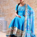 Sky Blue Lattice Anarkali Set