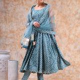Dusty Teal Bandhani Anarkali Set