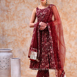 Maroon Floral Weave Anarkali Set