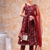 Maroon Floral Weave Anarkali Set