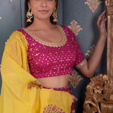 Block Printed Pink Cotton Silk Lehenga Set