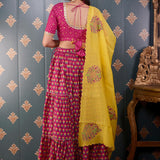Block Printed Pink Cotton Silk Lehenga Set