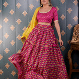 Block Printed Pink Cotton Silk Lehenga Set