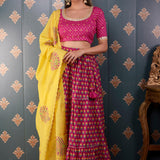 Block Printed Pink Cotton Silk Lehenga Set