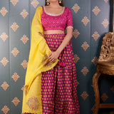 Block Printed Pink Cotton Silk Lehenga Set