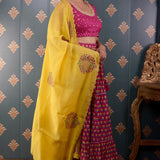Block Printed Pink Cotton Silk Lehenga Set