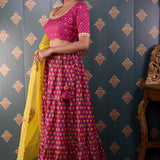 Block Printed Pink Cotton Silk Lehenga Set