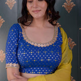 Block Printed Blue Cotton Silk Lehenga Set