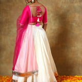 Fuchsia Pink Satin Blouse Lehenga With Ivory Gota Border Skirt