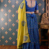 Block Printed Blue Cotton Silk Lehenga Set