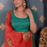 Block Printed Green Cotton Silk Lehenga Set