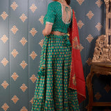 Block Printed Green Cotton Silk Lehenga Set
