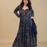 Cobalt Blue Cotton Indo-Western Gown