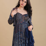 Cobalt Blue Cotton Indo-Western Gown