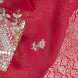Shiraz Pinkish Red Tissue Saree With Scallop Border