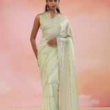 Silver Chalice Yellow Organza Saree With Scallop Border