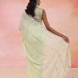 Silver Chalice Yellow Organza Saree With Scallop Border