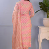 Pink Block Printed Cotton Silk Kurta Set