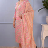Pink Block Printed Cotton Silk Kurta Set