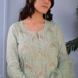 Aqua Blue Cotton Silk Kurta Set