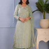 Aqua Blue Cotton Silk Kurta Set