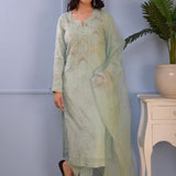 Aqua Blue Cotton Silk Kurta Set