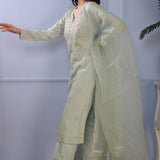 Aqua Blue Cotton Silk Kurta Set