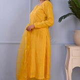 Orange Yellow Cotton Silk Kurta Set